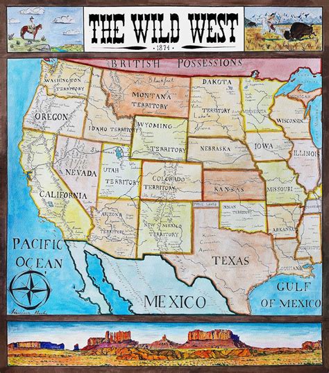wild west map historical western states american frontier etsy canada