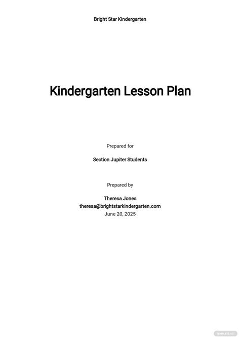 kindergarten lesson plans templates format   templatenet