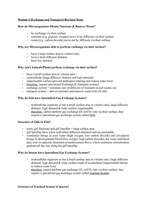 aqa module  revision notes copy module  exchange  transport