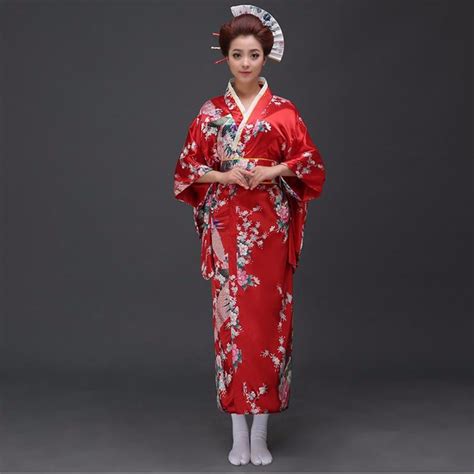 Traditional Women Sexy Satin Kimono Yukata With Obi