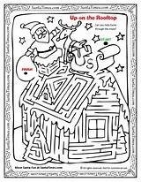 Christmas Maze Santa Coloring Kids Rooftop Worksheets Activities Pages Winter Xmas Holiday Fun Adult sketch template