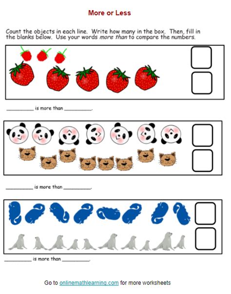 comparing sets kindergarten worksheets