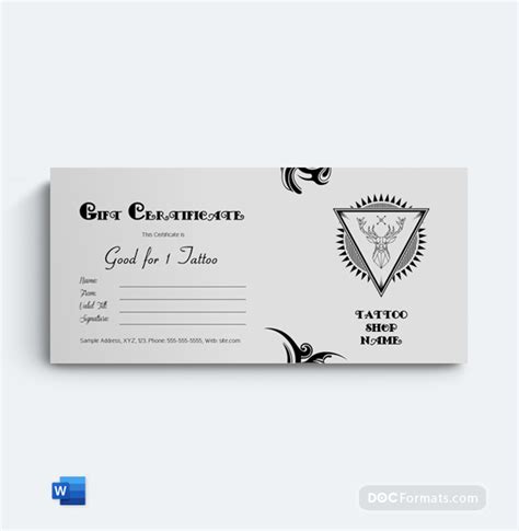 printable tattoo gift certificate templates  ms word