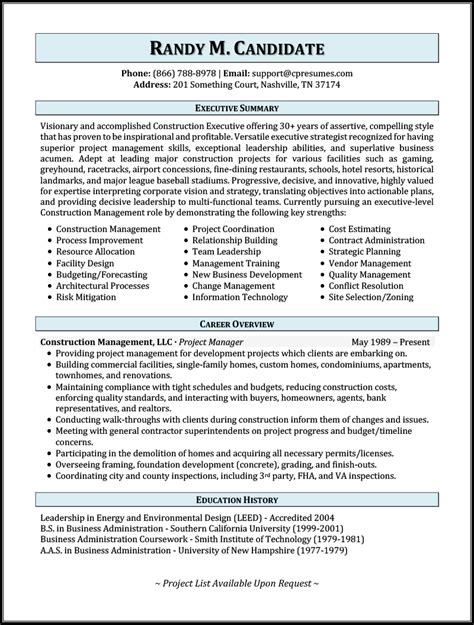 construction resume sample resume   construction managers