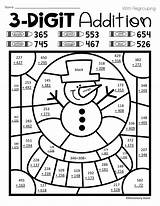 Addition Color Number Digit Coloring Worksheets Winter Adding Subtracting Subtraction Activities Math Grade Third Line Second Code Teacherspayteachers Themed Three sketch template