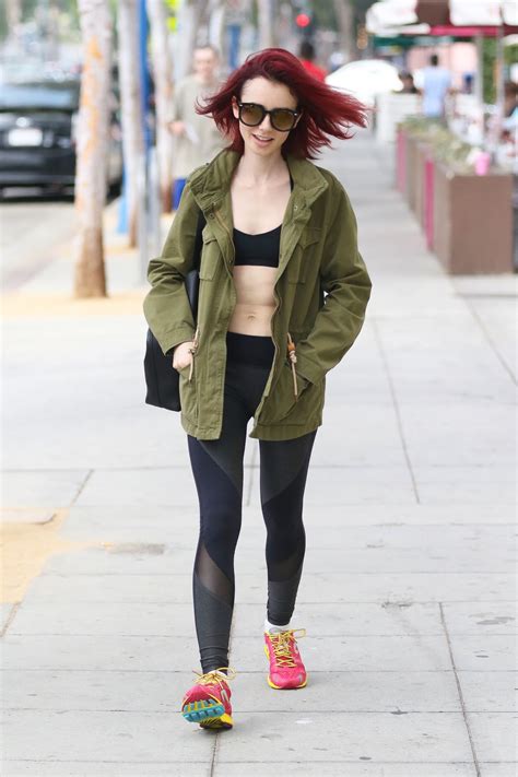 lily collins in tights leaving the gym in west hollywood