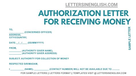 letter giving authority  receiving money authorization letter