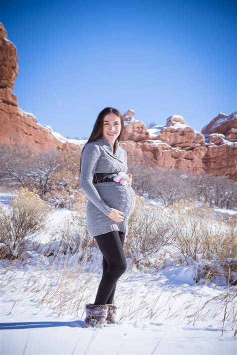 pregnant snow stock photo image  adult happy baby