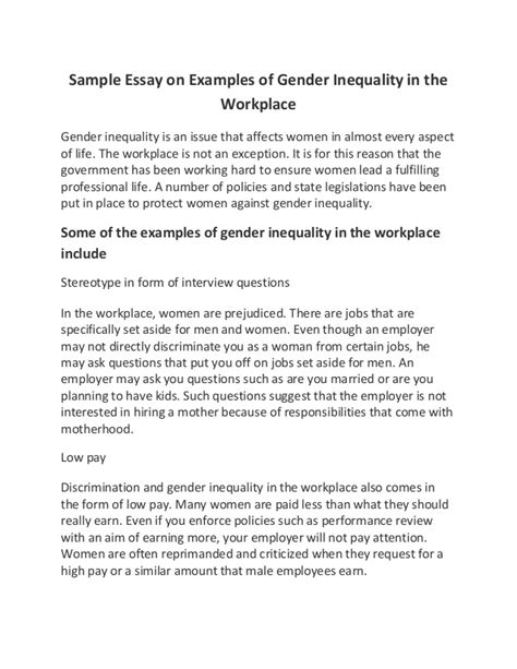 sample essay on examples of gender inequality in the workplace