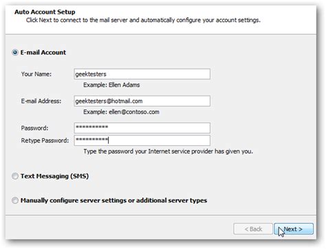 Add Hotmail And Live Email Accounts To Outlook 2010