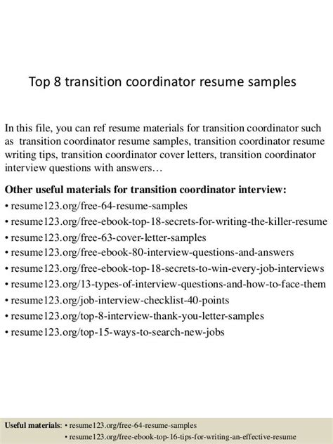 top  transition coordinator resume samples