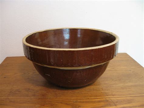 vintage antique brown glaze pottery crockery mixing bowl etsy