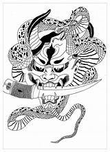 Coloring Japanese Japan Demon Pages Hannya Drawing Adults Mask Krissy Adult Drawings sketch template