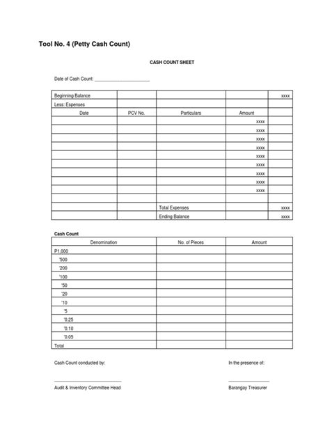printable cash count sheet excel