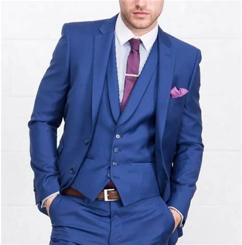 royal blue  pieces mens suits  buttons wedding suits  men
