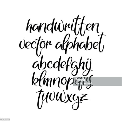 handwritten brush font brushpen vector alphabet modern calligraphy abc isolated stock