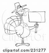 Thanksgiving Coloring Sign Clipart Outline Turkey Pilgrim Holding Blank Bird Rf Royalty Musket Toon Hit Popular Template Pages Illustrations Clipartof sketch template