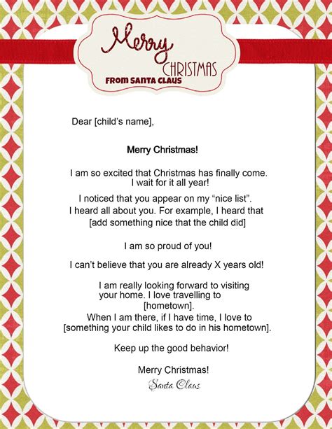 Christmas Day Letter From Santa Free Printable Printable Templates