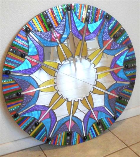 hand crafted mosaic mirror colorful stained glass round by sol sister