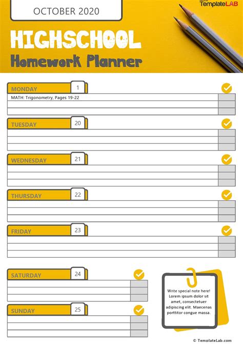 printable homework planners  word excel templatelab