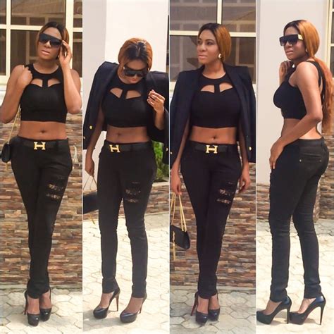 chika ike shows off her flat tummy in all black ensemble nigerian entertainment today