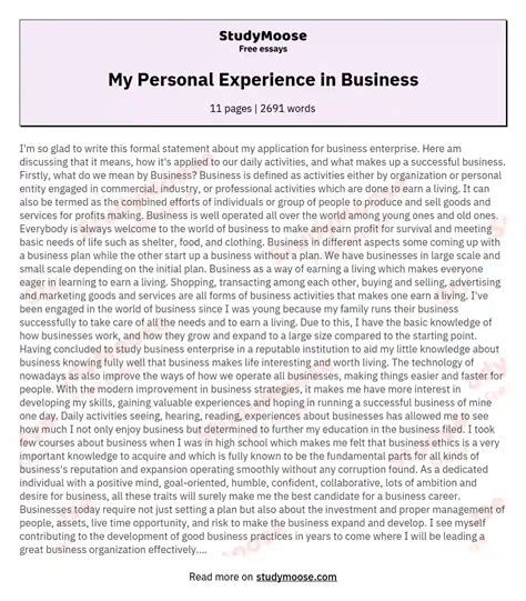 personal experience  business  essay