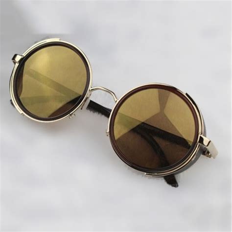 steampunk glasses gold and brown with side shades