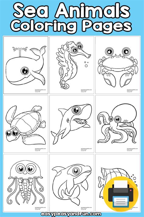 sea animals coloring page coloring  kids