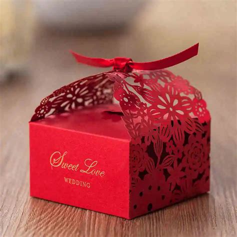 buy   chinese red laser cut square favor boxes