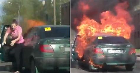 shocking moment woman s car explodes after she lights a