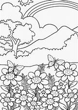 Kids Scenery Drawing Pages Nature Coloring Getdrawings sketch template