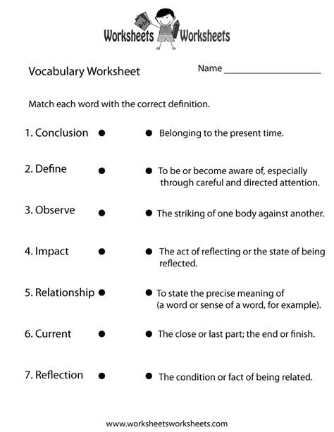 english vocabulary worksheet