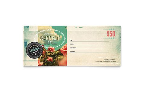vintage clothing gift certificate template design