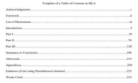 mla style table  contents mla format template  faq