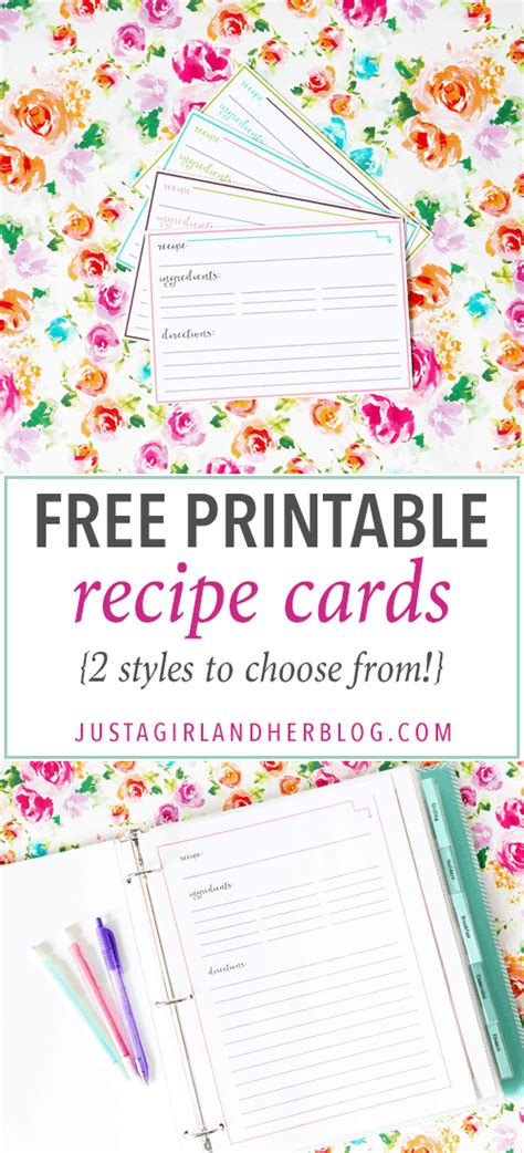 printable recipe cards   girl   blog