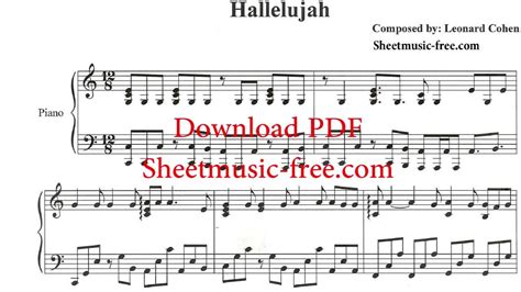Free Printable Piano Sheet Music For Hallelujah By Leonard