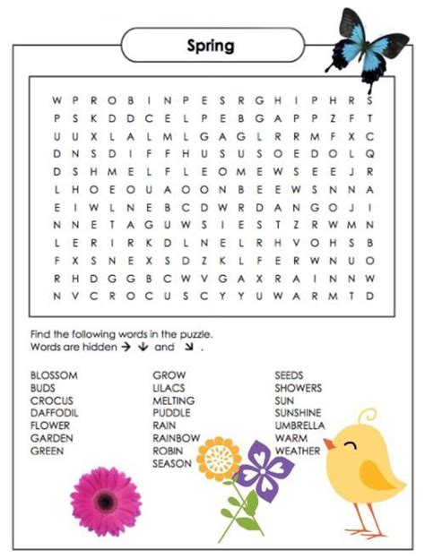 spring word search  coloring pages  kids spring words