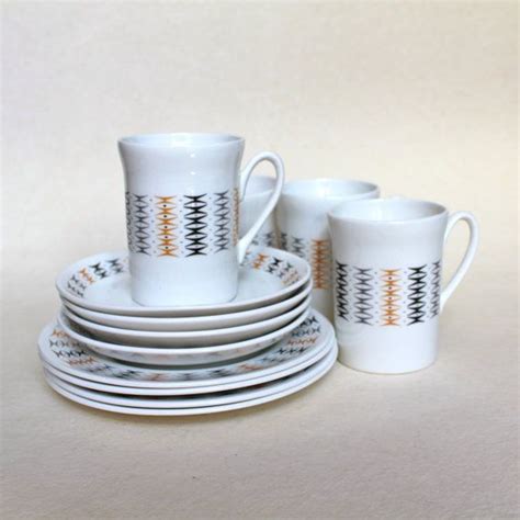 stylish atomic mid century modern coffee set trio yellow  grey  windsor bone china