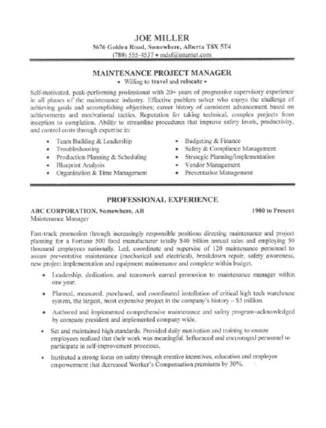 maintenance manager resume sample all trades resume writing service