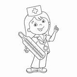 Thermometer Doctor Outline Coloring Cartoon sketch template