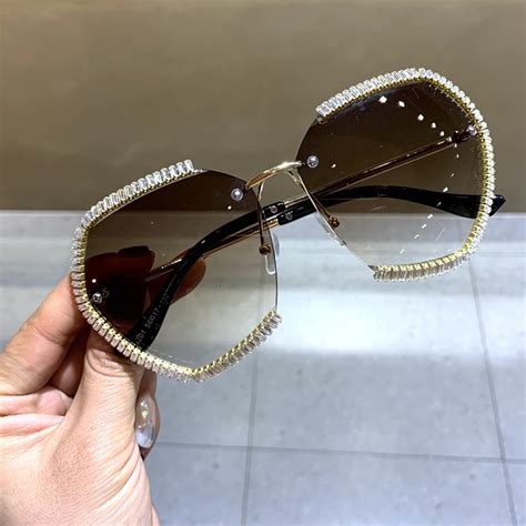 2020 oversized rimless sunglasses women square metal frame clear lens