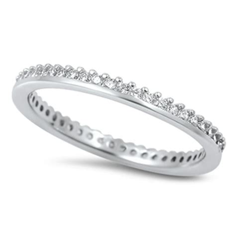 Sac Silver Womens Eternity Stackable Clear Cz Ring New 925 Sterling