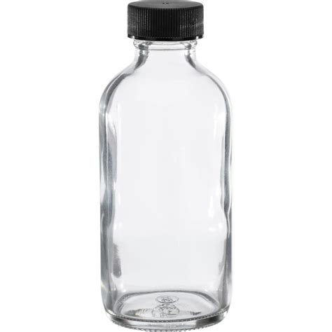 oz clear boston  glass bottle wblack ribbed  cap mm
