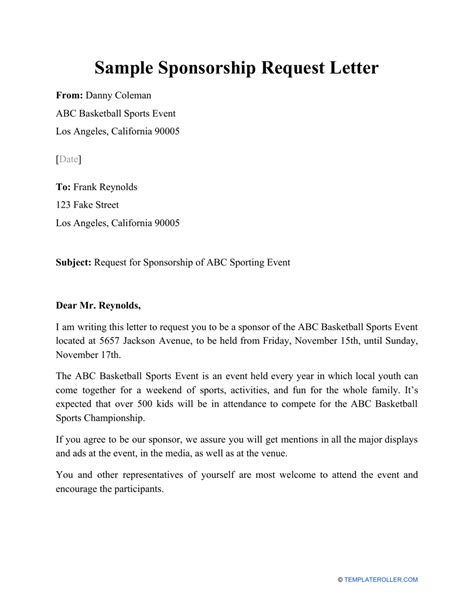 sample sponsorship request letter  printable  templateroller