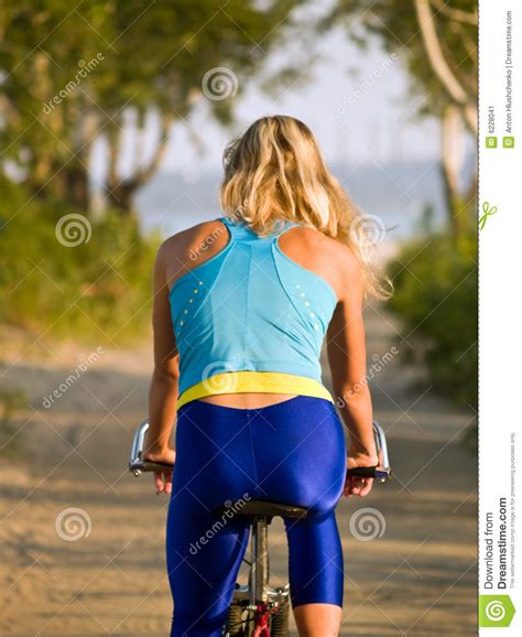 Female Cyclist Rear View Stock Image Image Of Sporting