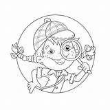 Detective Girl Coloring Outline Cartoon Stock Pages Loupe Illustration Book Kids Cute Template sketch template