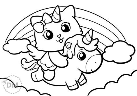 kawaii kitty unicorn coloring page