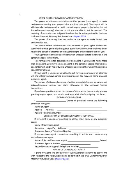 iowa financial power  attorney form fillable   printable