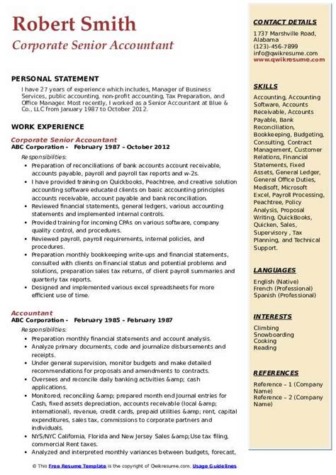 senior accountant resume senior accountant resume template kickresume