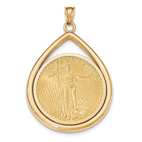 pendant holder  yellow gold tear drop polished prong oz american eagle coin holder bezel